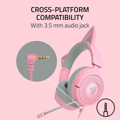 Kraken Kitty V3 X Wired Gaming Headset, Kitty Ears, Pink