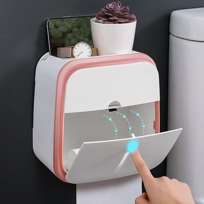 Toilet Paper Holder with Shelf, Wall Mount Toilet Roll Holder Tissue Box Tissue Dispenser Toilet Wipes Dispenser Organizer Toilet Tissue Roll Holder(Pink)