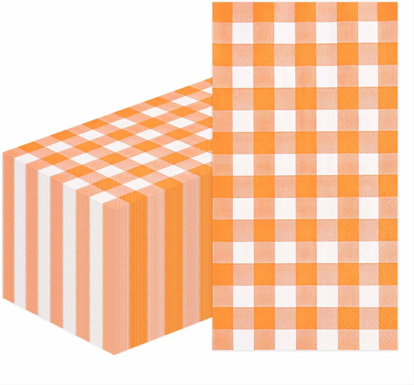 HEIPINIUYE 50 Pieces 3-ply Orange Gingham Napkins Disposable Guest Towels Disposable Hand Towels Fall Paper Napkin for Thanksgiving Birthday Party Bathroom Napkins Guest Disposable