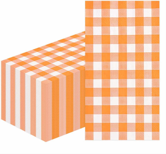 HEIPINIUYE 50 Pieces 3-ply Orange Gingham Napkins Disposable Guest Towels Disposable Hand Towels Fall Paper Napkin for Thanksgiving Birthday Party Bathroom Napkins Guest Disposable