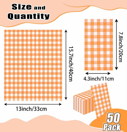 HEIPINIUYE 50 Pieces 3-ply Orange Gingham Napkins Disposable Guest Towels Disposable Hand Towels Fall Paper Napkin for Thanksgiving Birthday Party Bathroom Napkins Guest Disposable