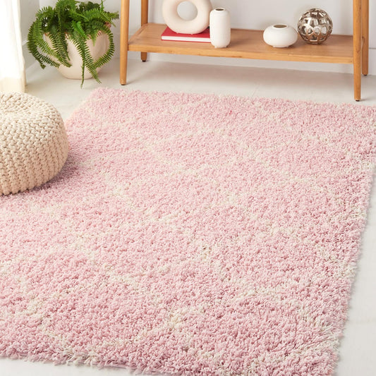 Hudson Shag Rug 4x6, Plush Trellis Pink & Ivory SGH282M