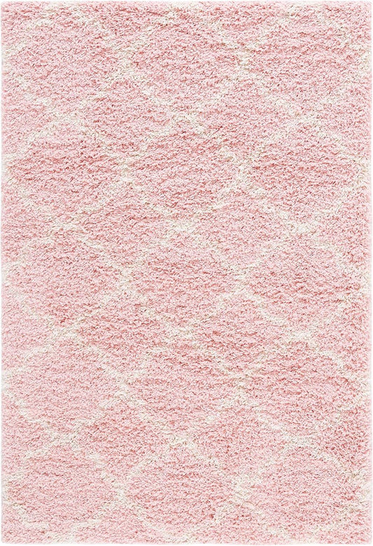 Hudson Shag Rug 4x6, Plush Trellis Pink & Ivory SGH282M