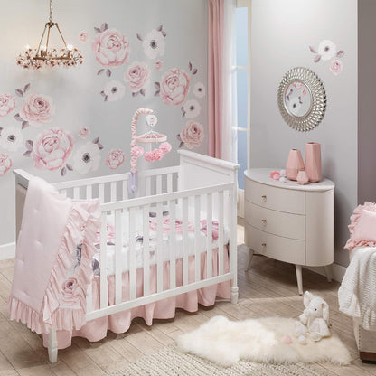 Floral Garden Pink Linen Shirred Crib Skirt/Dust Ruffle
