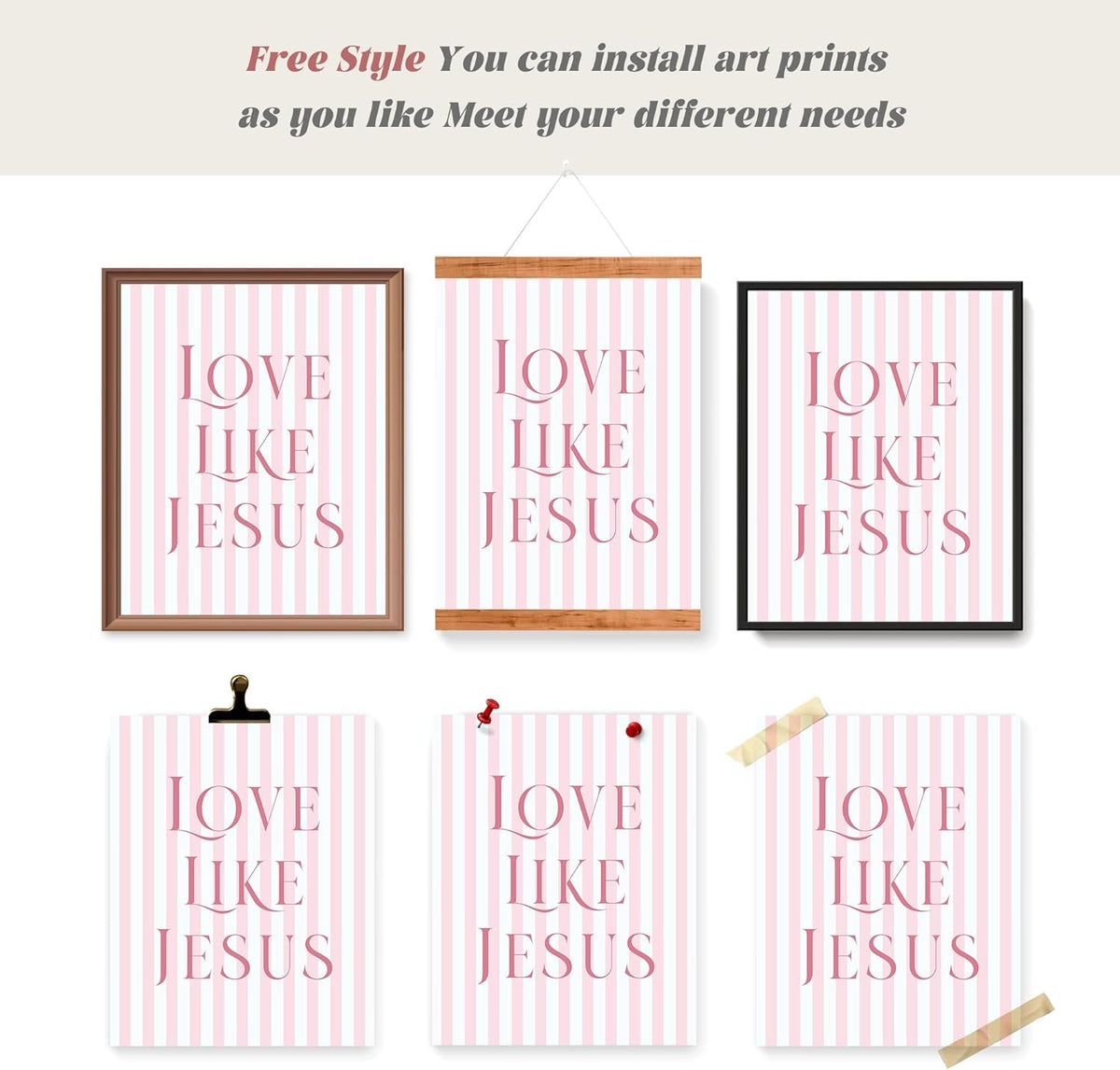 Coquette Pink Bow Jesus Wall Art Decor Posters, Light Pink Bow Christian Room Bedroom Bathroom Dorm Wall Art Decor Aesthetic for College Teen Girls Gifts, Inspirational Bible Verses Bow Wall Decor, 10x8 Inch Set of 4 Bow Pictures (UNFRAMED)