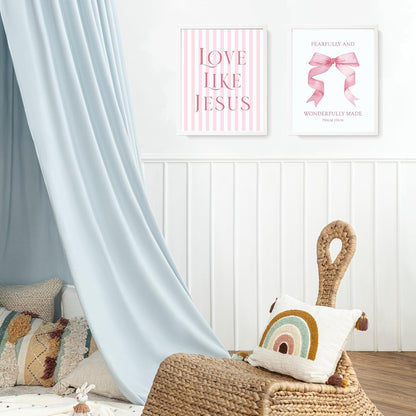 Coquette Pink Bow Jesus Wall Art Decor Posters, Light Pink Bow Christian Room Bedroom Bathroom Dorm Wall Art Decor Aesthetic for College Teen Girls Gifts, Inspirational Bible Verses Bow Wall Decor, 10x8 Inch Set of 4 Bow Pictures (UNFRAMED)