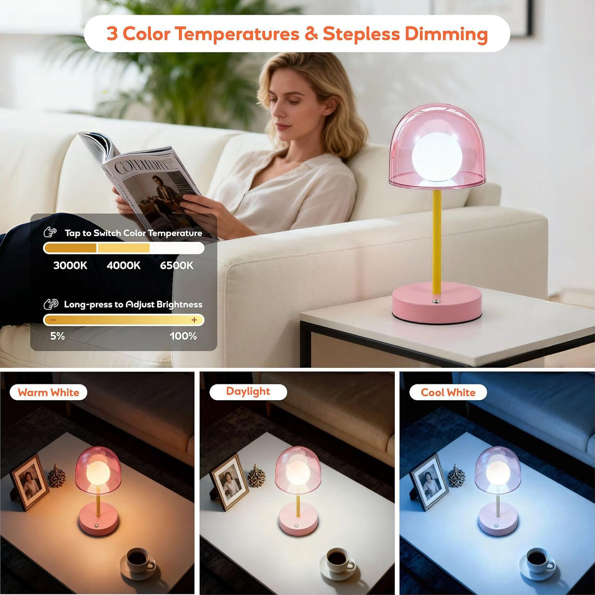 Pink Rechargeable Lamp, Coffee Table Small Lamps, Funky Desk Lamp