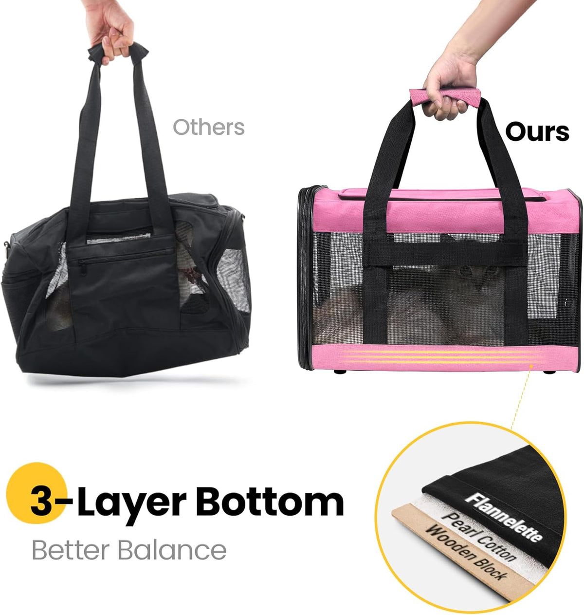 Dog Carrier Soft Sided, Large Cat Carrier up to 20 Lbs,Pink L