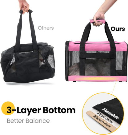 Dog Carrier Soft Sided, Large Cat Carrier up to 20 Lbs,Pink L