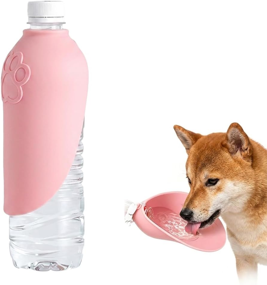 Portable Leak Proof Dog Water Bottle, Pet Travel Drinking Spout for Outdoor Walk (Pink-1PC)