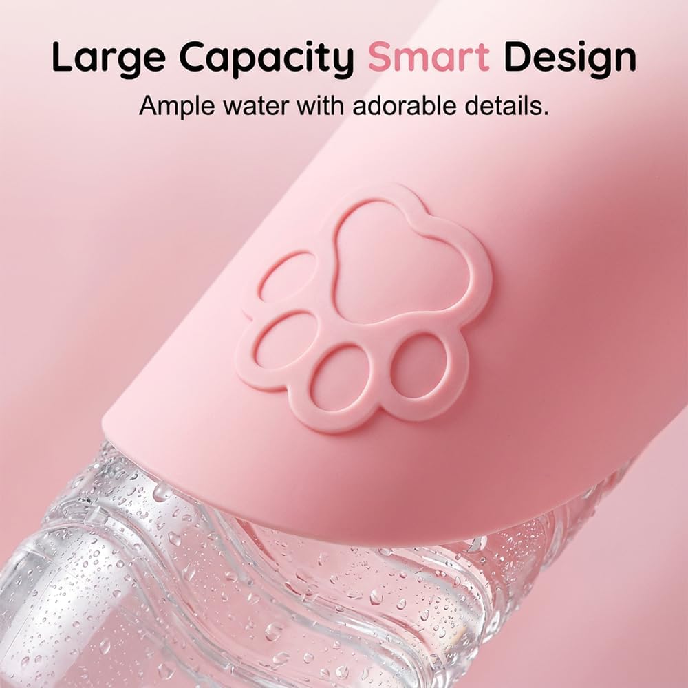Portable Leak Proof Dog Water Bottle, Pet Travel Drinking Spout for Outdoor Walk (Pink-1PC)