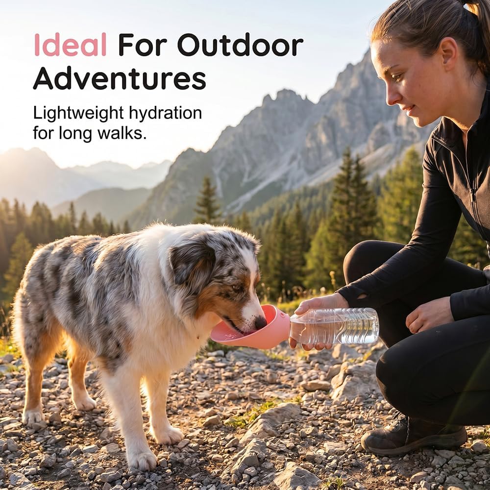 Portable Leak Proof Dog Water Bottle, Pet Travel Drinking Spout for Outdoor Walk (Pink-1PC)