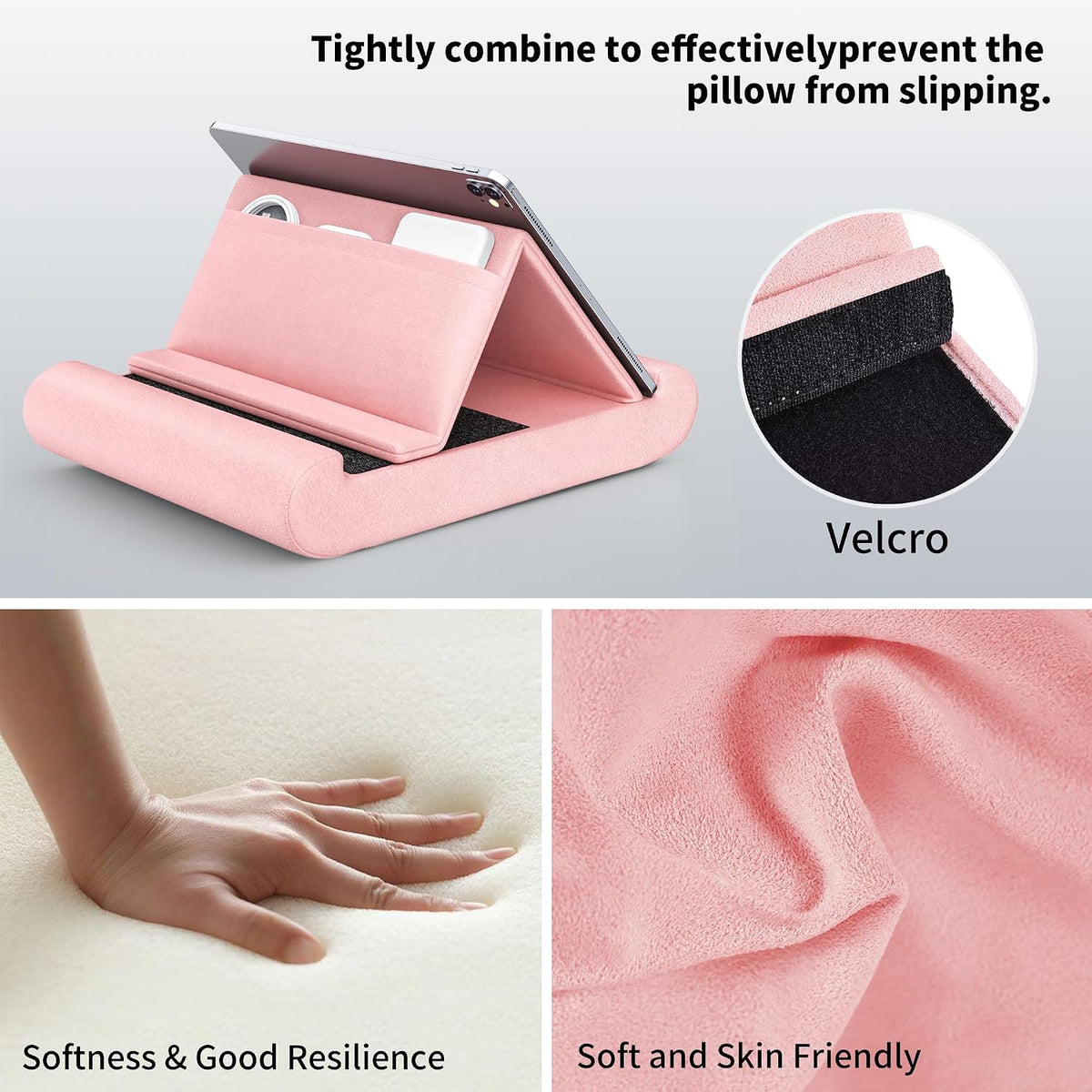 Tablet Pillow Stand, Foldable Tablet Holder for Lap, Bed, Soft Pillow Pad
