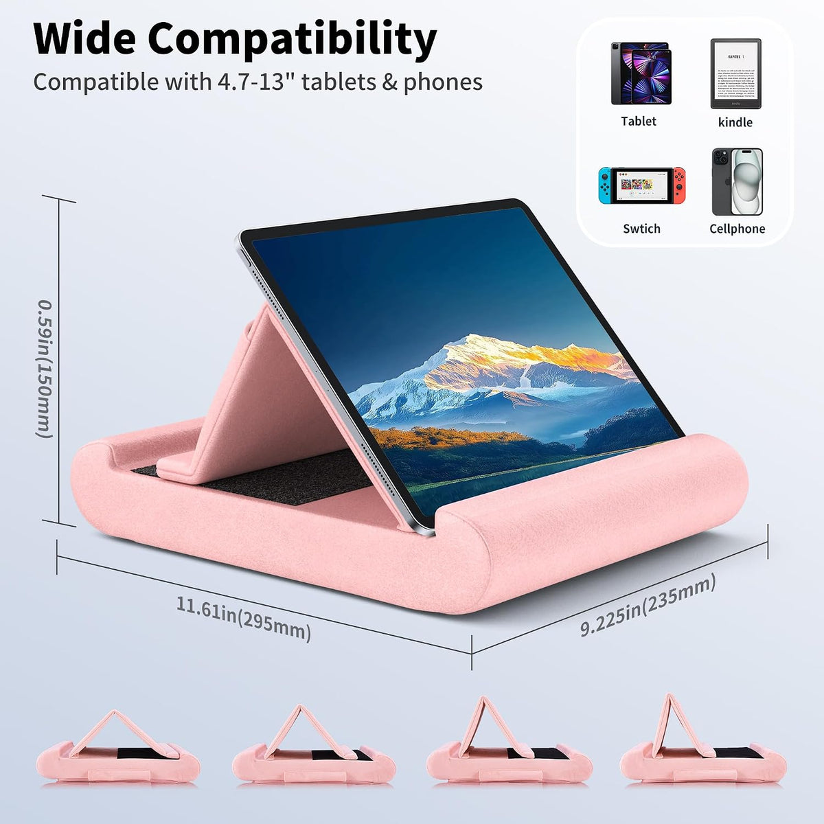 Tablet Pillow Stand, Foldable Tablet Holder for Lap, Bed, Soft Pillow Pad