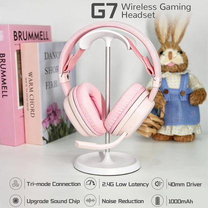 G7 Wireless Gaming Headset, Surround Sound 10ms Low Latency, PC Headset with Detachable Noise Canceling Mic, 40mm Driver, Tri-Mode 2.4G/BT5.2/Wired, Over Ear Headphone for PS5,PS4,Switch