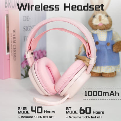 G7 Wireless Gaming Headset, Surround Sound 10ms Low Latency, PC Headset with Detachable Noise Canceling Mic, 40mm Driver, Tri-Mode 2.4G/BT5.2/Wired, Over Ear Headphone for PS5,PS4,Switch