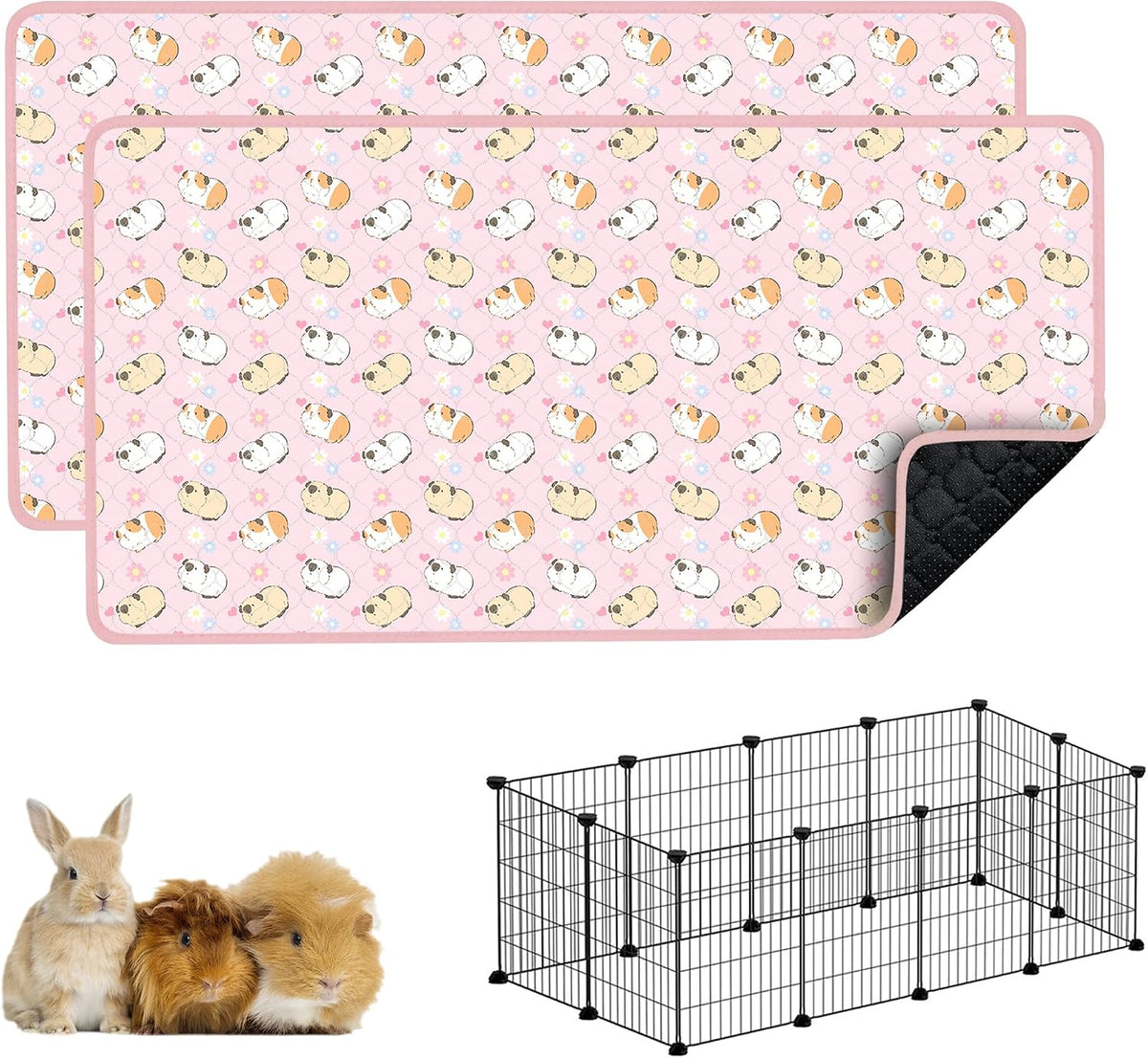Guinea Pig Cage Liner, 59"x31" Bedding for C&C 2x4 Cage 2 Pack, Pink