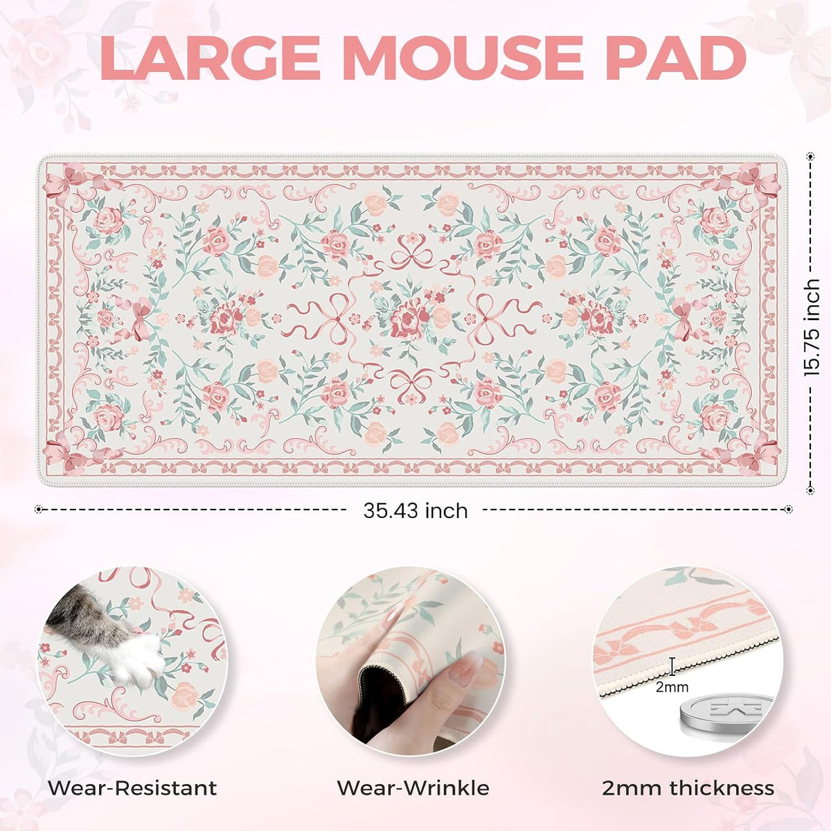 Aesthetic Desk Mat for Desktop,Cute Desk Pad for Women,Pink