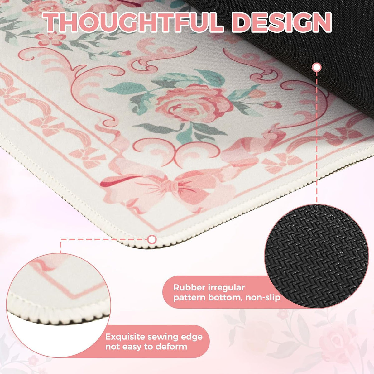 Aesthetic Desk Mat for Desktop,Cute Desk Pad for Women,Pink