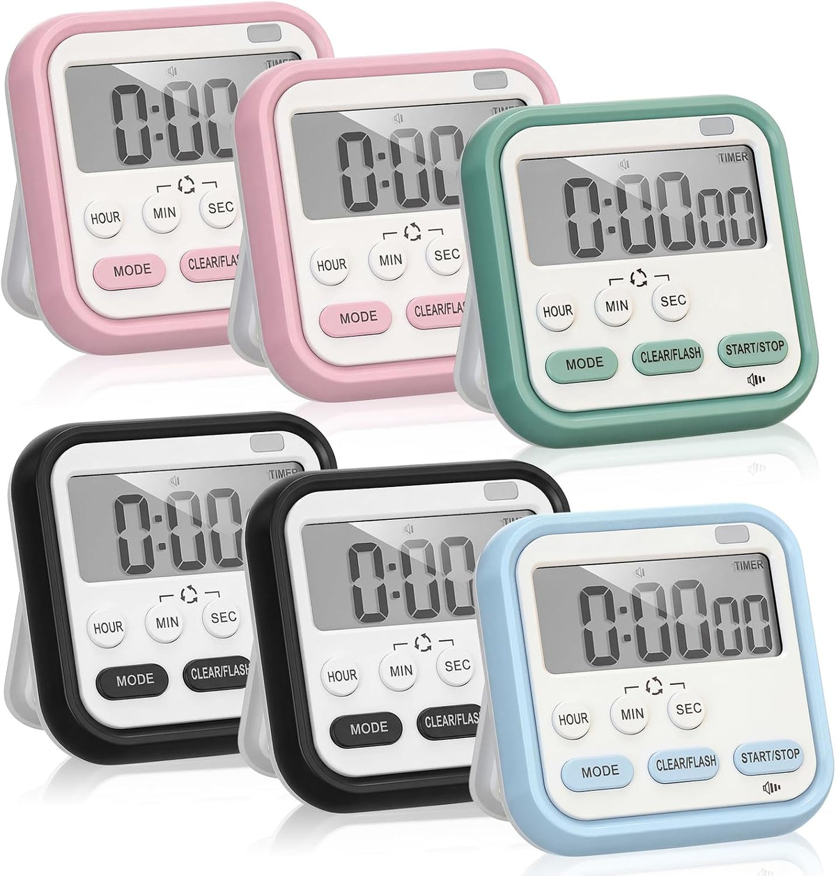 6 Pcs Digital Kitchen Timer 24 Hour Alarm, Classic Color
