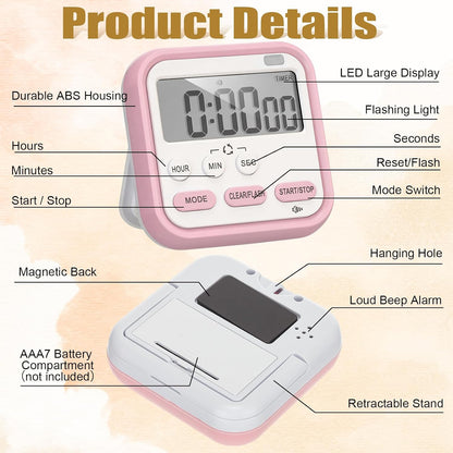 6 Pcs Digital Kitchen Timer 24 Hour Alarm, Classic Color