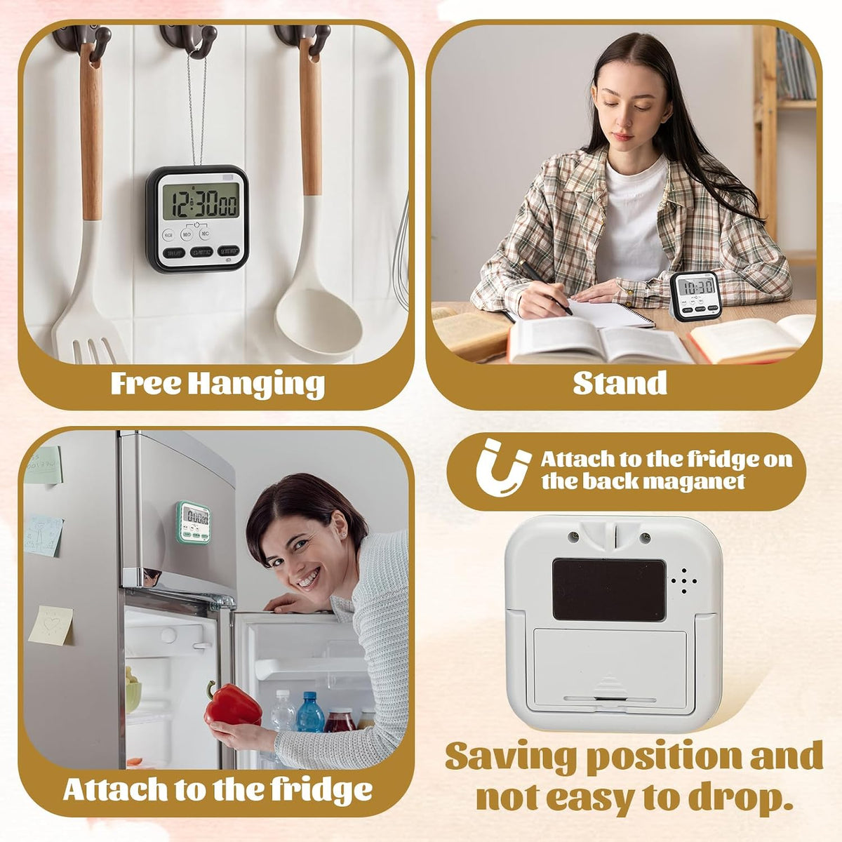 6 Pcs Digital Kitchen Timer 24 Hour Alarm, Classic Color