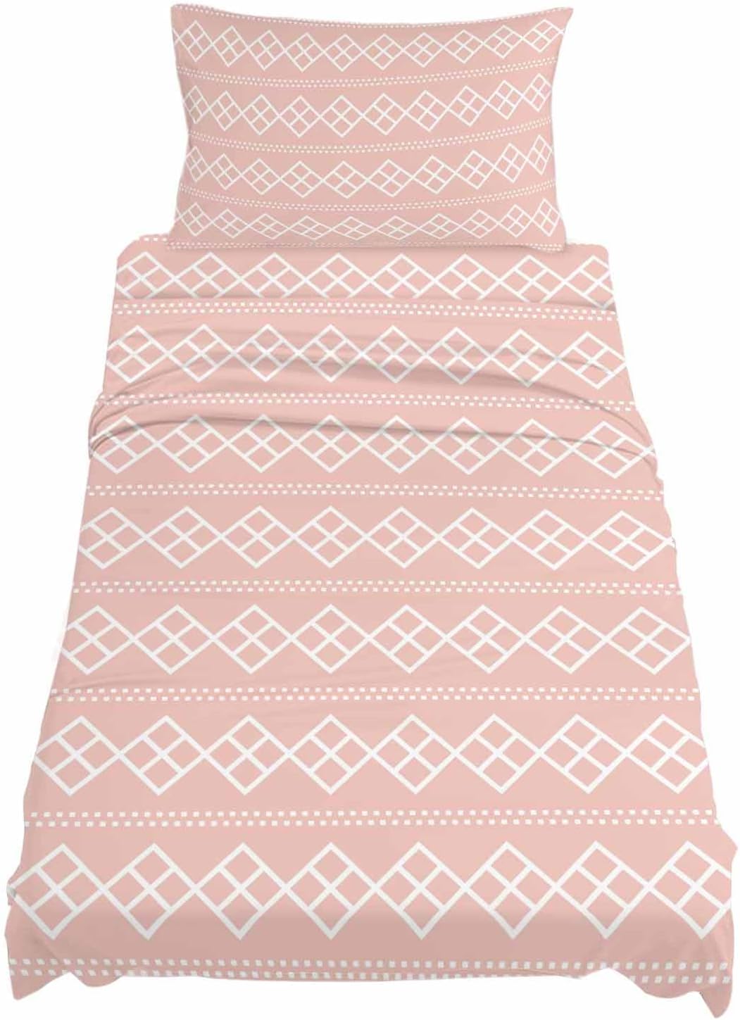 Peach Pink Checkered Twin Size Sheets Set Abstract White Geometric Argyle Stripe Super Soft Breathable Microfiber Twin Bed Sheets Set Deep Pocket 4 Pieces 1 Flat Sheet, 1 Fitted Sheet, 1 Pillowcases