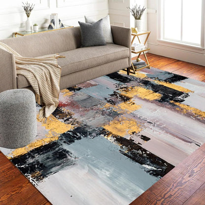 Contemporary Aesthetic Abstract Art Rug 4x6 Pink Gray Gold Artistic Texture Washable Area Rug for Living Room Bedroom Farmhouse Big Carpet Stain Resistant Non Slip Under Dining Table Floorcovers Mat