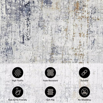 Contemporary Aesthetic Abstract Art Rug 4x6 Pink Gray Gold Artistic Texture Washable Area Rug for Living Room Bedroom Farmhouse Big Carpet Stain Resistant Non Slip Under Dining Table Floorcovers Mat