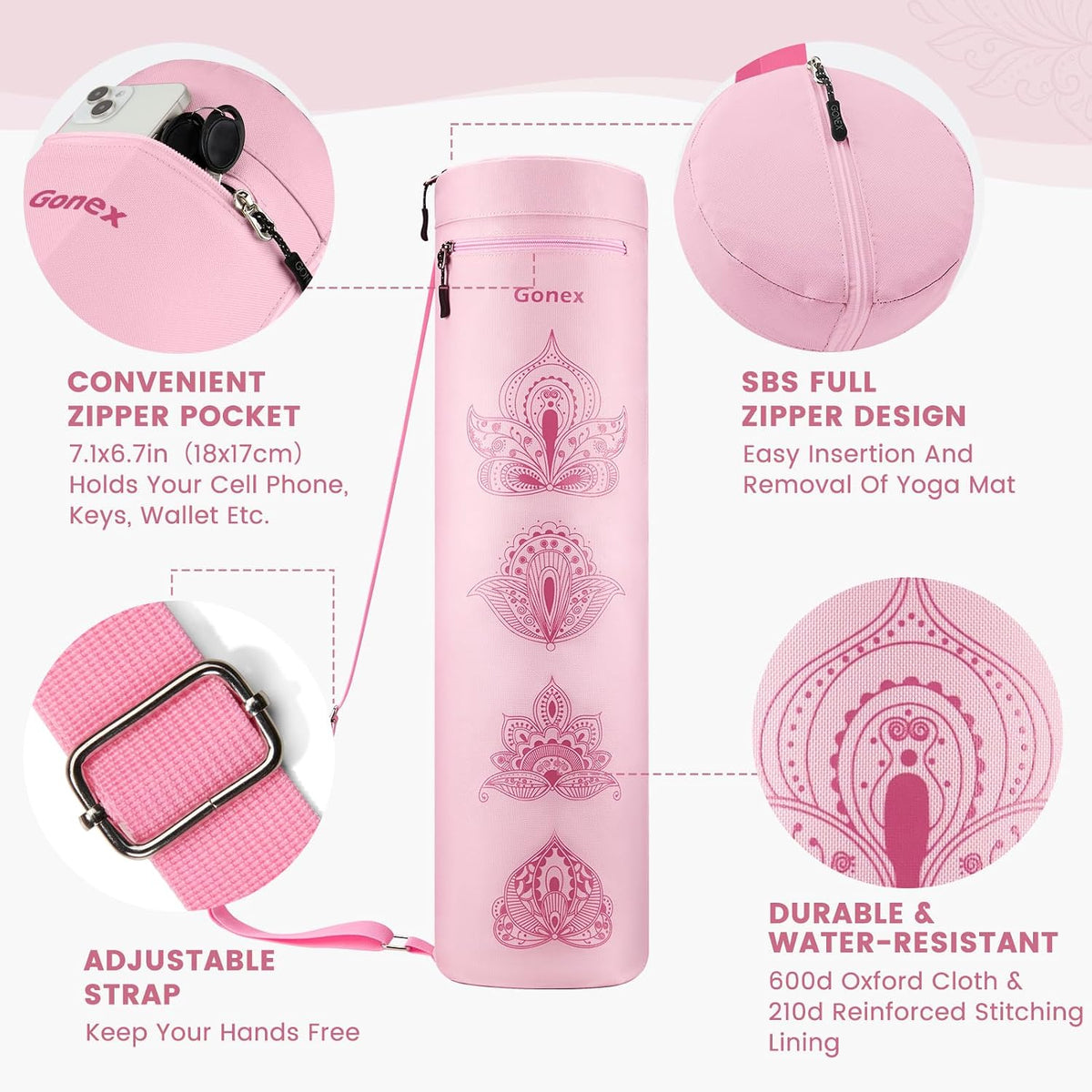 Yoga Mat Bag, Full-Zip Mat Carrier Pilates Mat Carry Bag for Woman