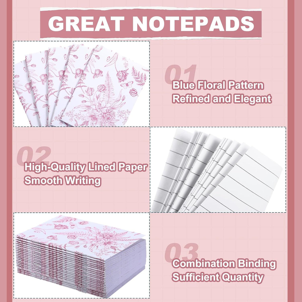 24 Set Pink and White Mini Notebooks Pens with Chinoiserie Floral