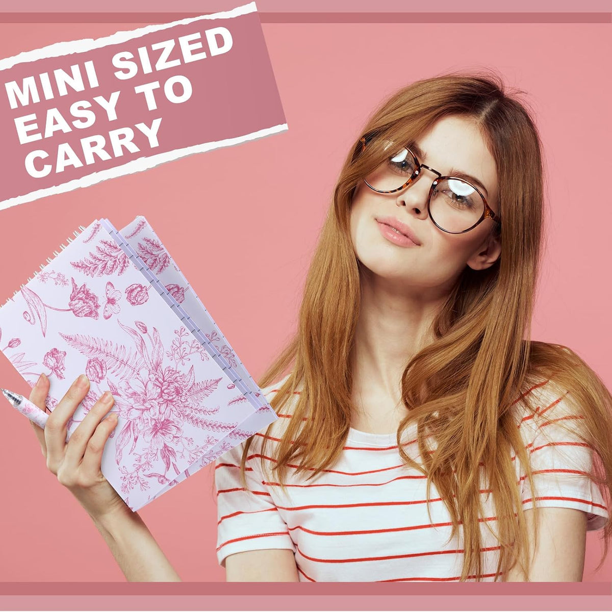 24 Set Pink and White Mini Notebooks Pens with Chinoiserie Floral