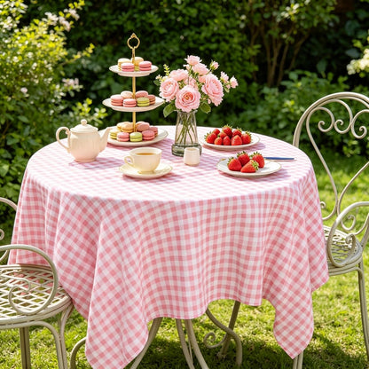 Pink Gingham Tablecloth 54x54 Cotton Square Plaid for Picnic Centerpiece