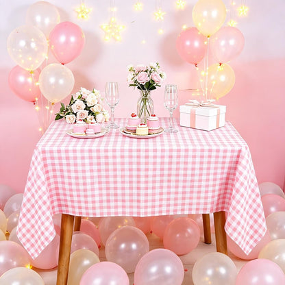 Pink Gingham Tablecloth 54x54 Cotton Square Plaid for Picnic Centerpiece