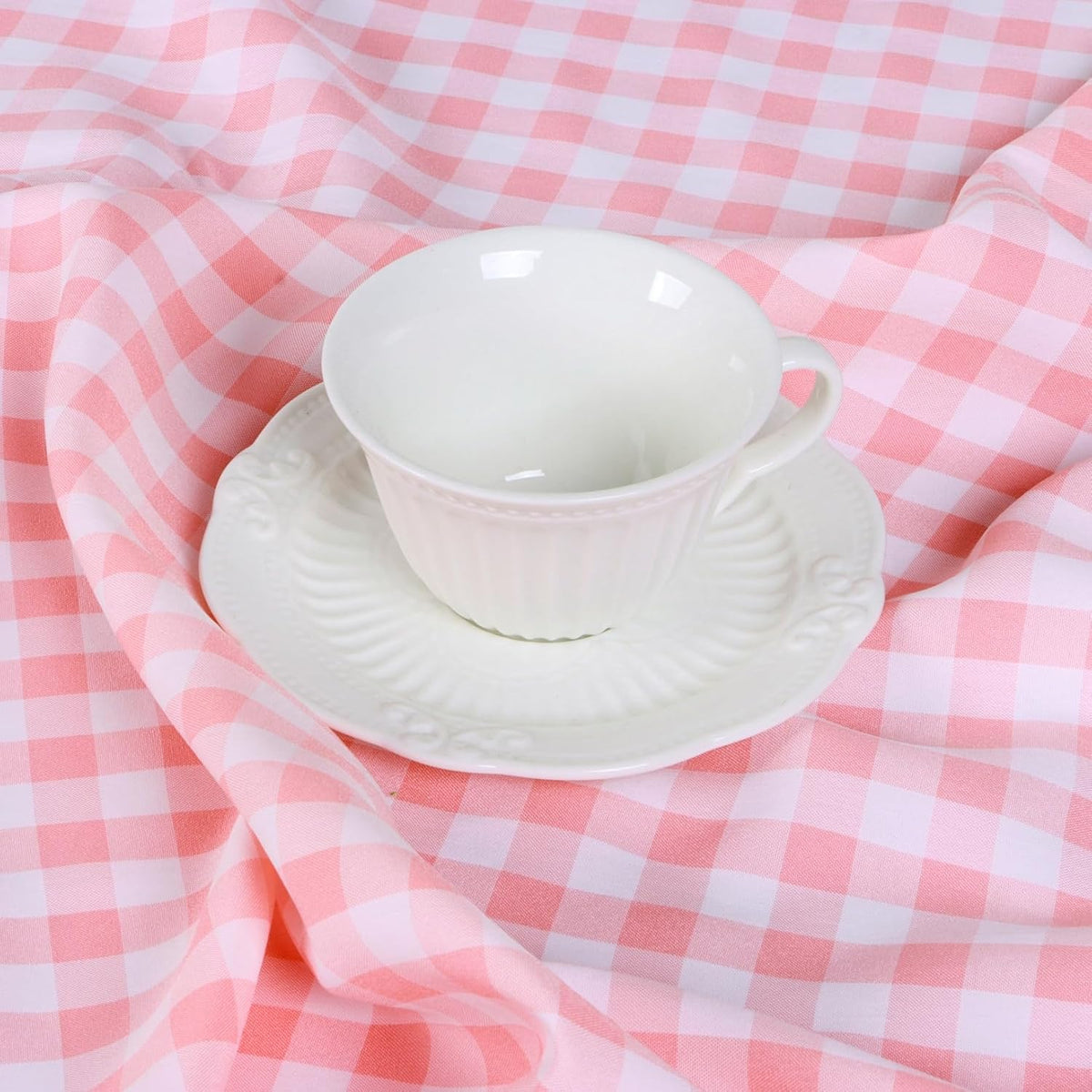 Pink Gingham Tablecloth 54x54 Cotton Square Plaid for Picnic Centerpiece