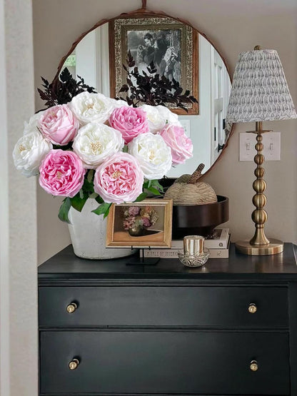 3.5'' Big Bloom Rose Artificial Flowers Pink 4Pcs Real Touch Rose Faux 17.7 Inch Long Stem Austen Roses Peonies Fake Flowers for Home Kitchen Party Christmas Flower Wedding Decor
