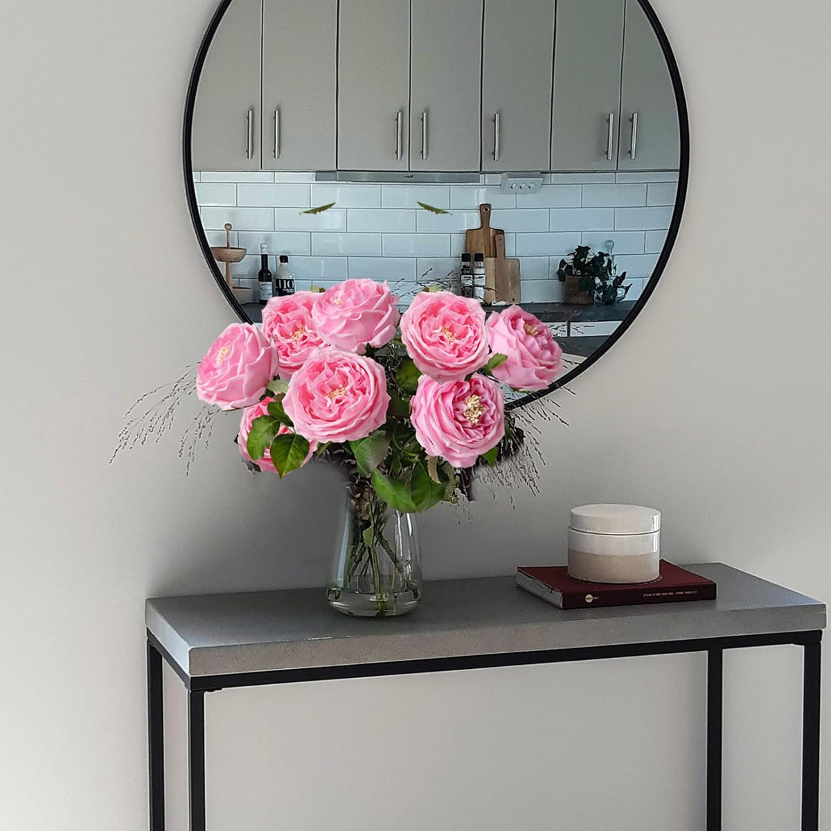 3.5'' Big Bloom Rose Artificial Flowers Pink 4Pcs Real Touch Rose Faux 17.7 Inch Long Stem Austen Roses Peonies Fake Flowers for Home Kitchen Party Christmas Flower Wedding Decor