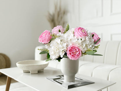 3.5'' Big Bloom Rose Artificial Flowers Pink 4Pcs Real Touch Rose Faux 17.7 Inch Long Stem Austen Roses Peonies Fake Flowers for Home Kitchen Party Christmas Flower Wedding Decor