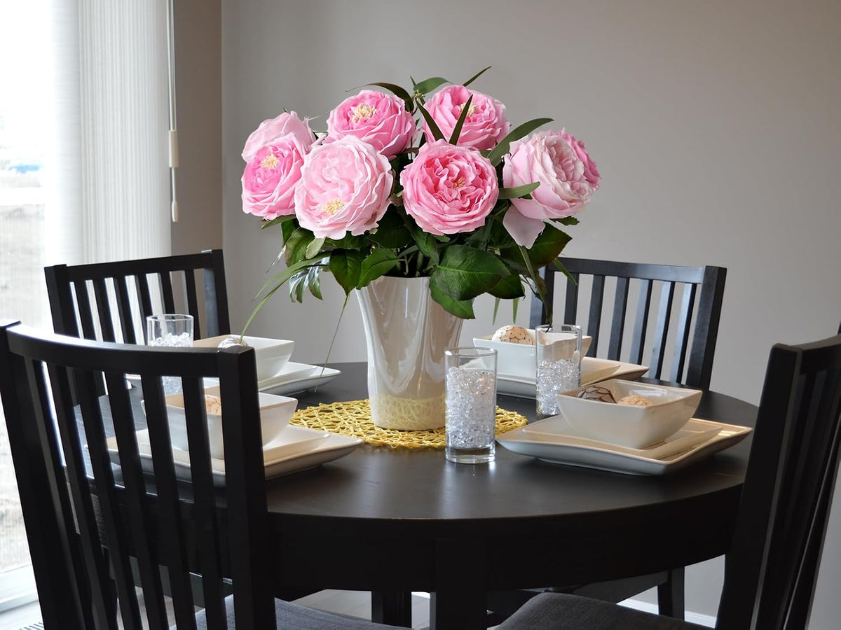 3.5'' Big Bloom Rose Artificial Flowers Pink 4Pcs Real Touch Rose Faux 17.7 Inch Long Stem Austen Roses Peonies Fake Flowers for Home Kitchen Party Christmas Flower Wedding Decor