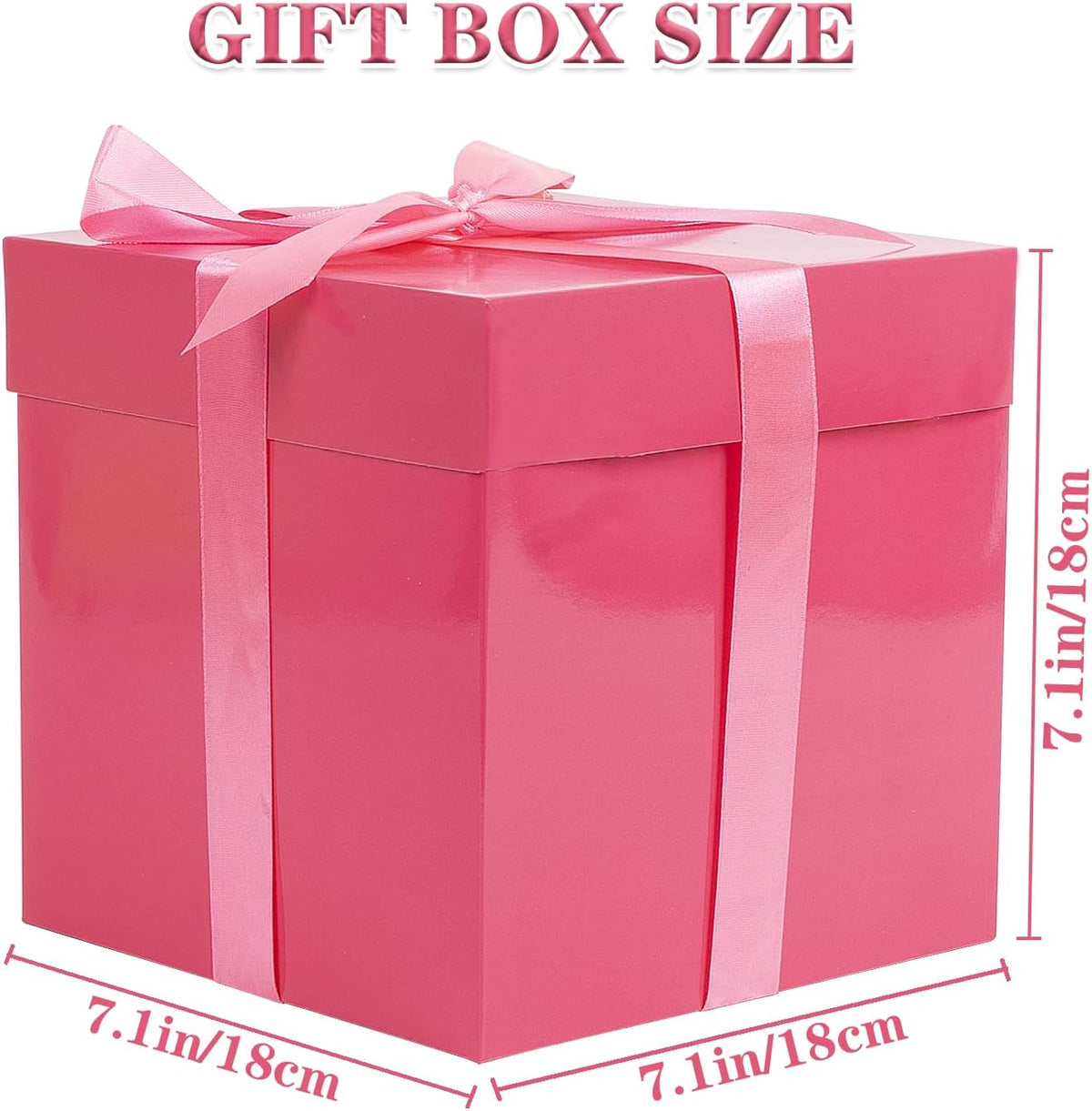 5 Pack Pink Gift Boxes with Lids, Ribbons and Tissue Papers Square Gift Boxes - 7.1 Inch - Birthday, Wedding, Presents Wrapping, Mother's Day, Valentine's Day Decoration Party Favor Boxes.