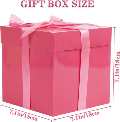 5 Pack Pink Gift Boxes with Lids, Ribbons and Tissue Papers Square Gift Boxes - 7.1 Inch - Birthday, Wedding, Presents Wrapping, Mother's Day, Valentine's Day Decoration Party Favor Boxes.