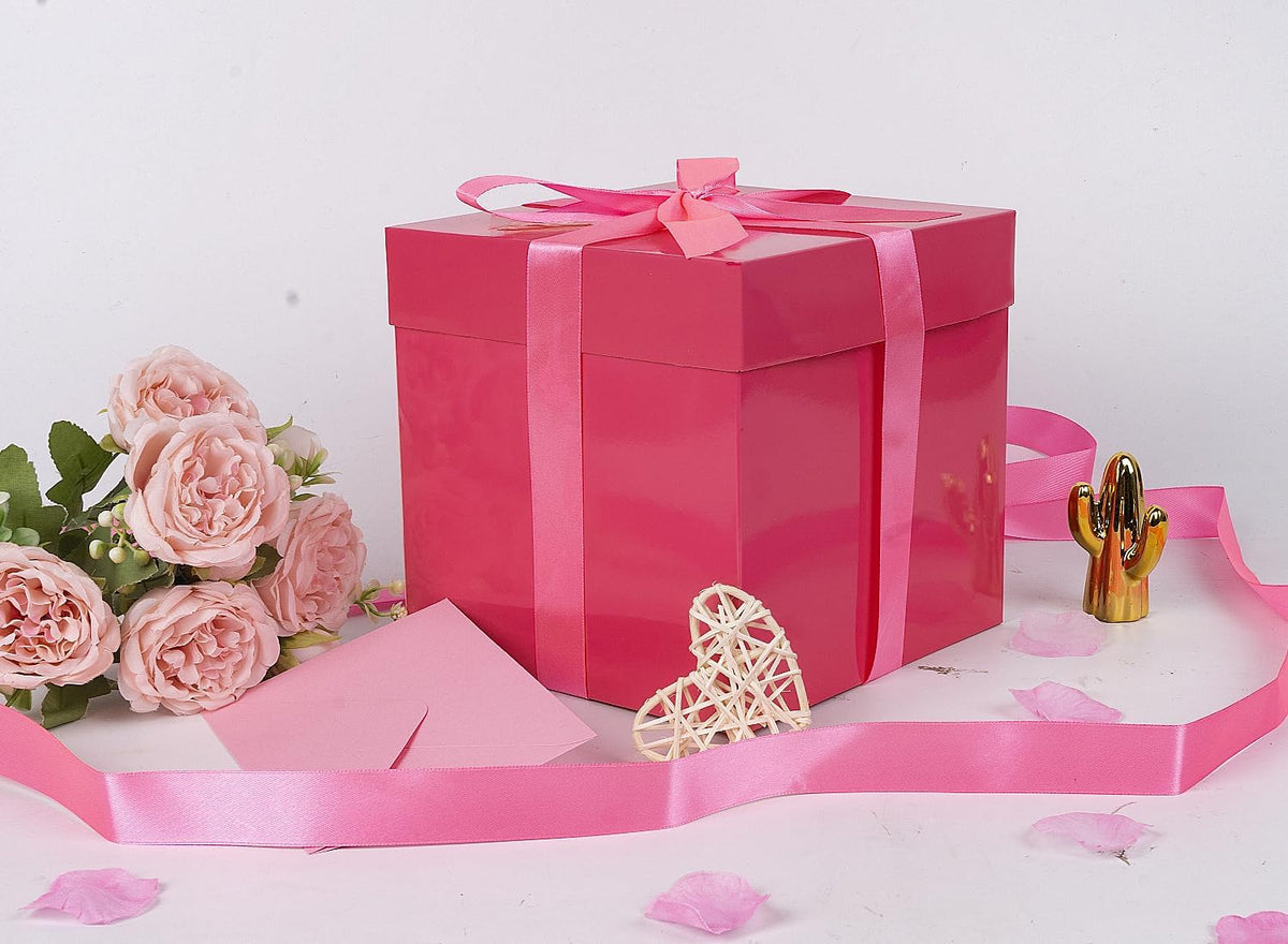 5 Pack Pink Gift Boxes with Lids, Ribbons and Tissue Papers Square Gift Boxes - 7.1 Inch - Birthday, Wedding, Presents Wrapping, Mother's Day, Valentine's Day Decoration Party Favor Boxes.