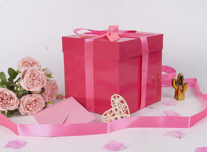 5 Pack Pink Gift Boxes with Lids, Ribbons and Tissue Papers Square Gift Boxes - 7.1 Inch - Birthday, Wedding, Presents Wrapping, Mother's Day, Valentine's Day Decoration Party Favor Boxes.
