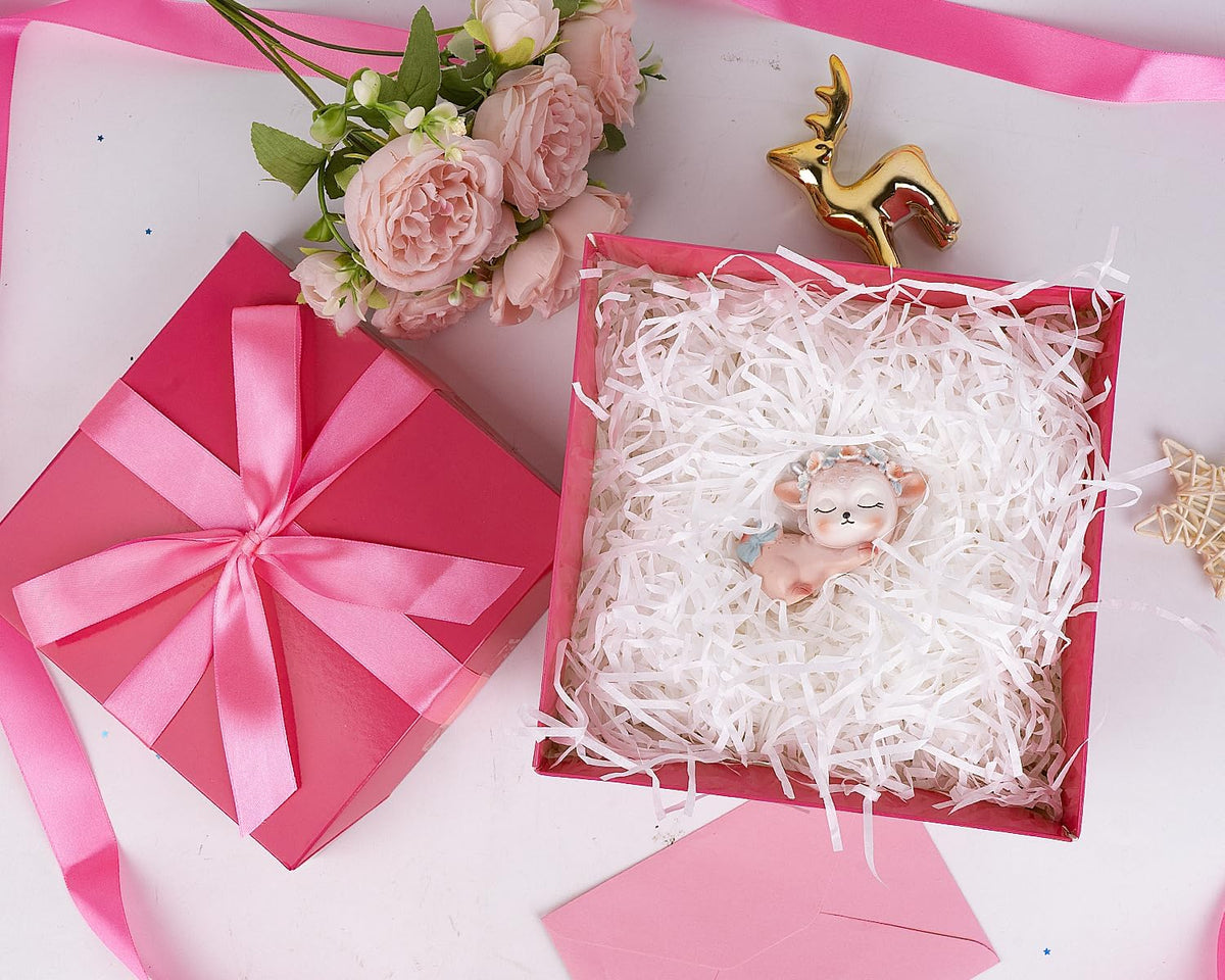 5 Pack Pink Gift Boxes with Lids, Ribbons and Tissue Papers Square Gift Boxes - 7.1 Inch - Birthday, Wedding, Presents Wrapping, Mother's Day, Valentine's Day Decoration Party Favor Boxes.