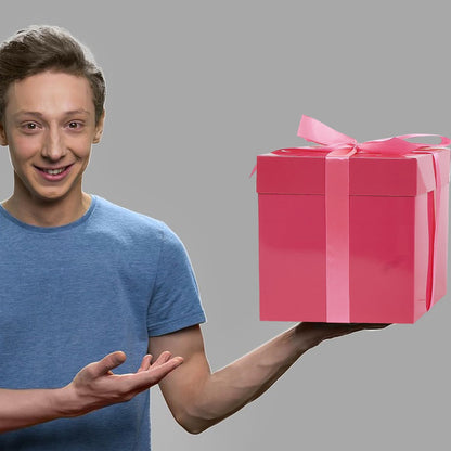 5 Pack Pink Gift Boxes with Lids, Ribbons and Tissue Papers Square Gift Boxes - 7.1 Inch - Birthday, Wedding, Presents Wrapping, Mother's Day, Valentine's Day Decoration Party Favor Boxes.