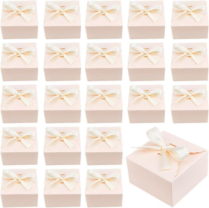 30pcs Pink Gift Boxes Candy Box Foldable Paper Box Small Gift Packaging Boxes with Ribbon for Candy Cookie Cupcake Proposal Wedding Gifts, 3.5x3.5x2 inch