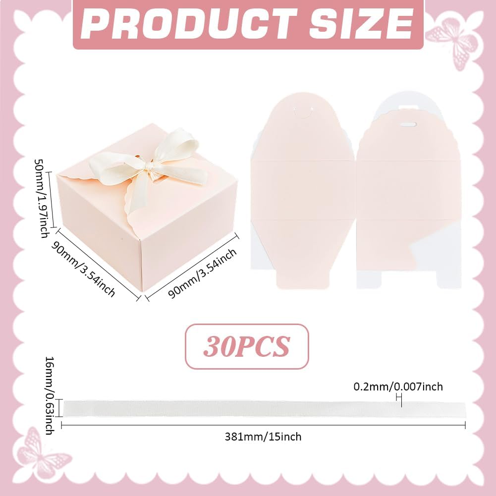 30pcs Pink Gift Boxes Candy Box Foldable Paper Box Small Gift Packaging Boxes with Ribbon for Candy Cookie Cupcake Proposal Wedding Gifts, 3.5x3.5x2 inch