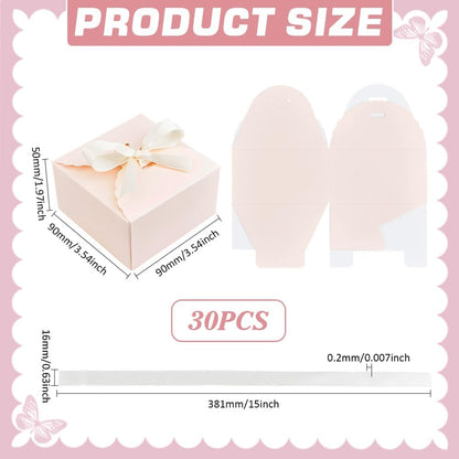 30pcs Pink Gift Boxes Candy Box Foldable Paper Box Small Gift Packaging Boxes with Ribbon for Candy Cookie Cupcake Proposal Wedding Gifts, 3.5x3.5x2 inch