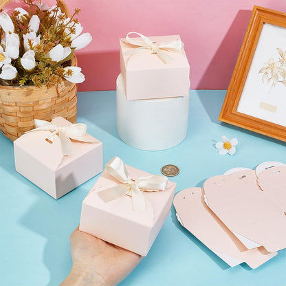 30pcs Pink Gift Boxes Candy Box Foldable Paper Box Small Gift Packaging Boxes with Ribbon for Candy Cookie Cupcake Proposal Wedding Gifts, 3.5x3.5x2 inch
