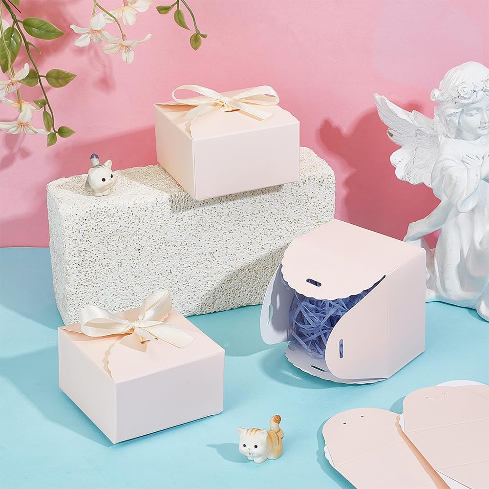 30pcs Pink Gift Boxes Candy Box Foldable Paper Box Small Gift Packaging Boxes with Ribbon for Candy Cookie Cupcake Proposal Wedding Gifts, 3.5x3.5x2 inch